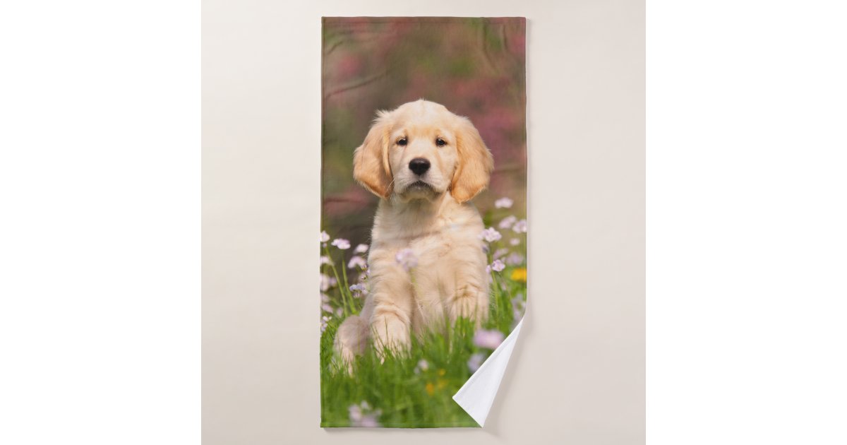 Cute Golden Retriever Dog Puppy Face Animal Photo Bath Towel Set