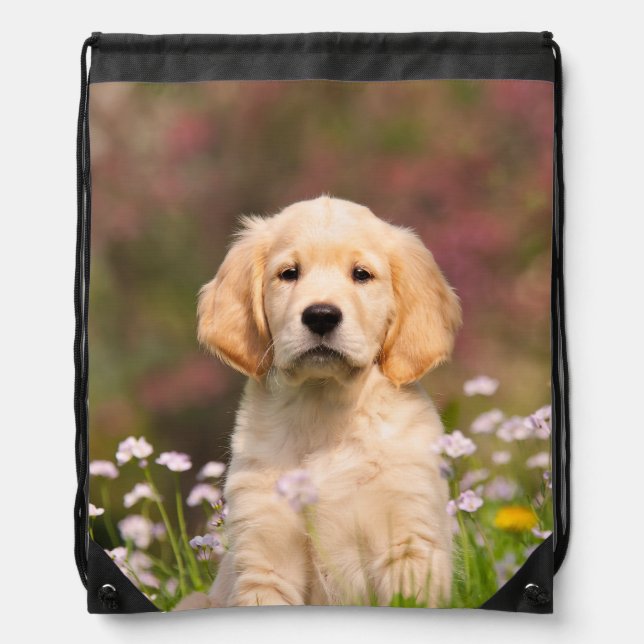 Cute Golden Retriever Dog Puppy Face Animal Photo Drawstring Bag (Front)