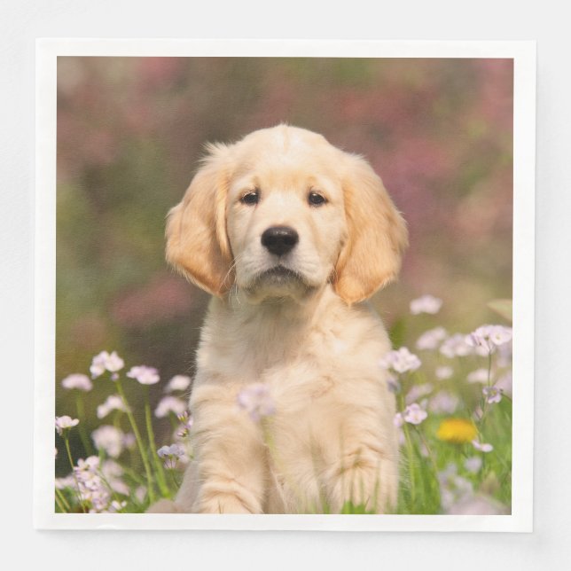 Cute Golden Retriever Dog Puppy Face Animal Photo Paper Dinner Napkins (Front)