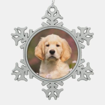 Cute Golden Retriever Dog Puppy Face Animal Photo Snowflake Pewter Christmas Ornament by Kathom_Photo at Zazzle