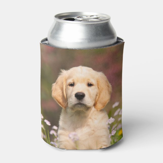 Cute Golden Retriever Dog Puppy Face Photo  Bawdle Can Cooler (Can Front)