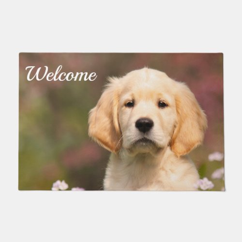 Cute Golden Retriever Dog Puppy Face Photo Welcome Doormat