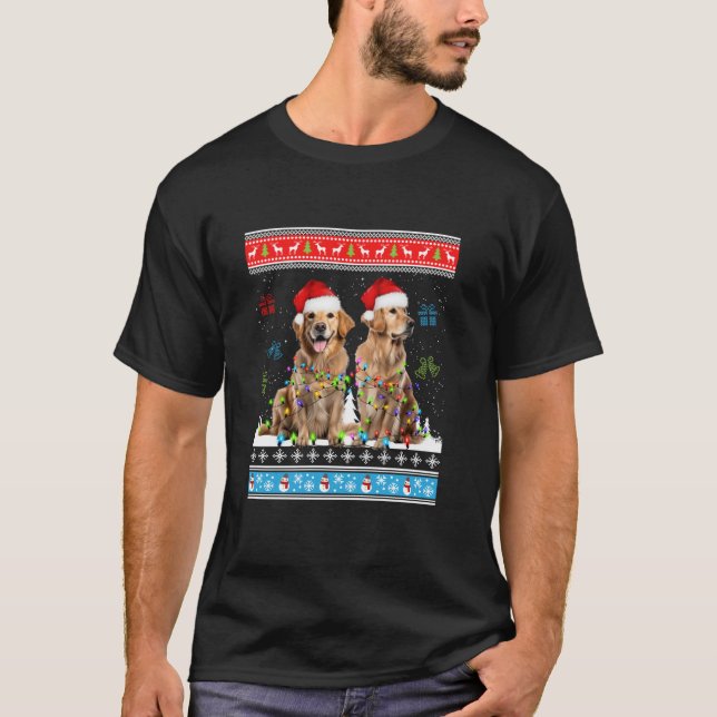 Cute Golden retriever Dog Reindeer Christmas Ugly  T-Shirt (Front)