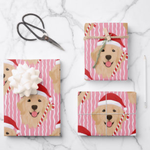 Cute Golden Retriever Dog Santa Christmas Wrapping Paper Sheets