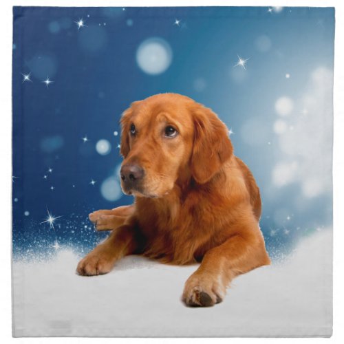 Cute Golden Retriever Dog Sitting in Snow Stars Napkin