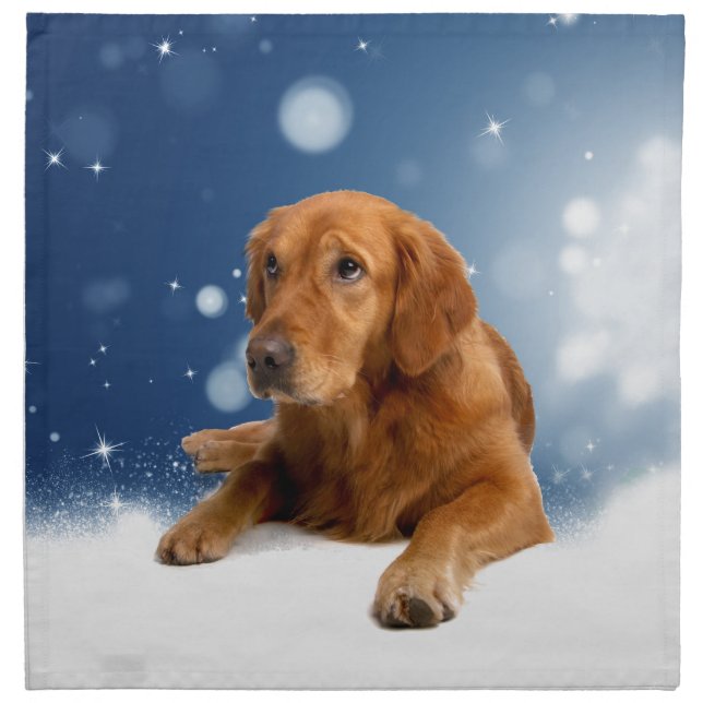Cute Golden Retriever Dog Sitting in Snow Stars Napkin (Front)