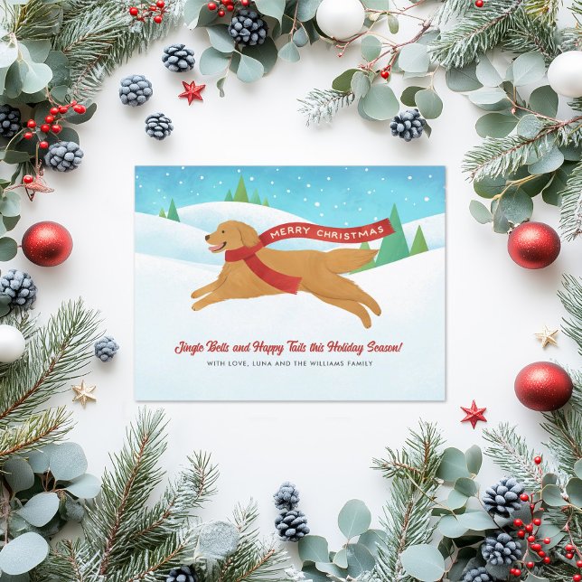 Cute Golden Retriever Dog Snow Christmas Holiday Postcard (Creator Uploaded)