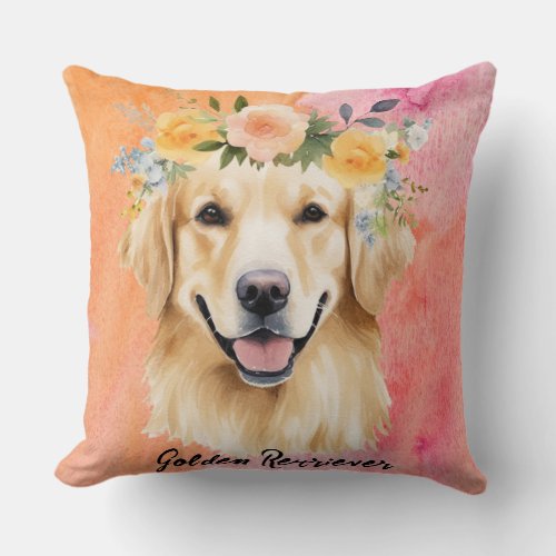 Cute Golden Retriever Dog Throw Pillow