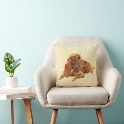 Cute Golden Retriever Dog Watercolour Art Design Throw Pillow