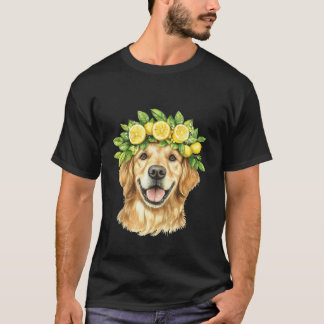 Cute Golden Retriever Dog Wearing Lemon Crown Summ T-Shirt