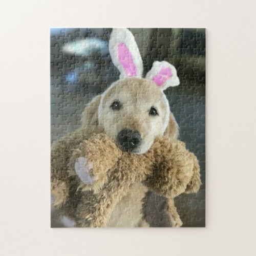 Cute Golden Retriever Dog With Easter Bunny Ears Jigsaw Puzzle