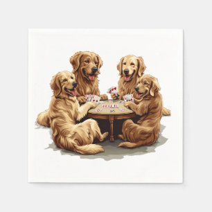 Cute Golden Retriever Dogs Playing Cards Napkins