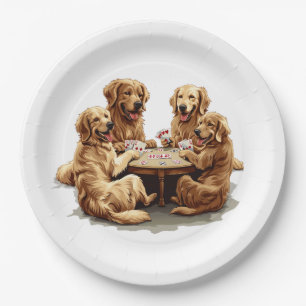 Cute Golden Retriever Dogs Playing Cards Paper Plates