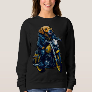 Cute golden retriever drives motorcycle at Christm Sweatshirt