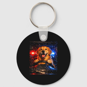 Cute golden retriever driving car animal joke keychain