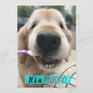 Cute Golden Retriever Eating Ice Cream Party Invitation