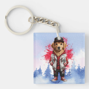 Cute Golden Retriever Fashion Tee Keychain
