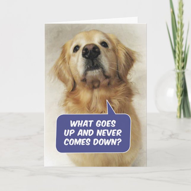 Cute Golden Retriever Funny Birthday Riddle Card (Front)