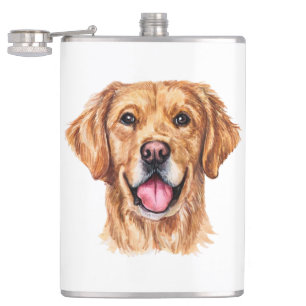 Cute Golden Retriever Gift Watercolor Puppy Dog Flask