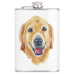 Cute Golden Retriever Gift Watercolor Puppy Dog Flask