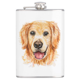 Cute Golden Retriever Gift Watercolor Puppy Dog Flask