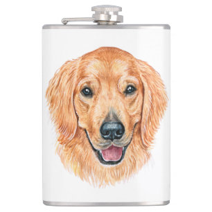 Cute Golden Retriever Gift Watercolor Puppy Dog Flask