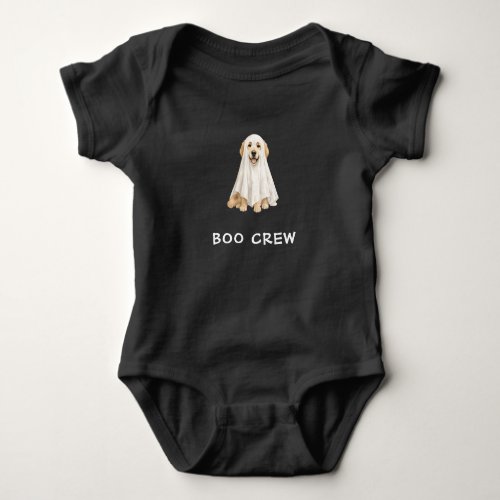 Cute Golden Retriever Halloween Ghost Boo Crew Baby Bodysuit