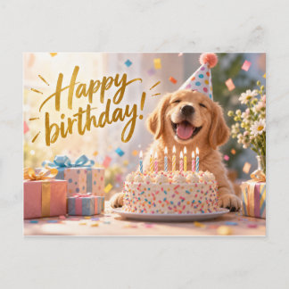 Cute Golden Retriever Happy Birthday Postcard