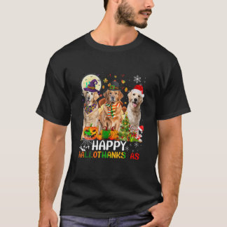 Cute Golden Retriever Happy Hallothanksmas Hallowe T-Shirt