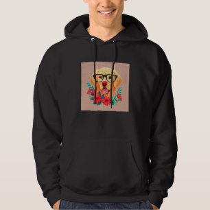 Cute Golden Retriever Illustration Floral Glasses  Hoodie