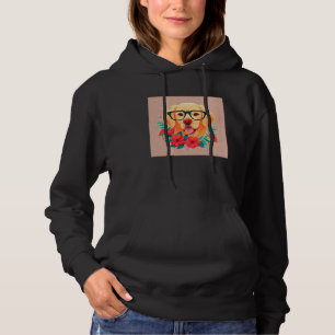 Cute Golden Retriever Illustration Floral Glasses Hoodie