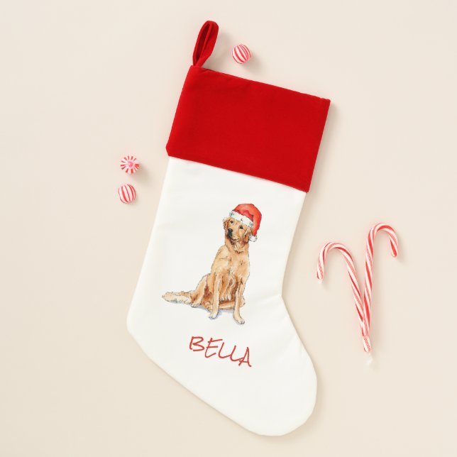 Cute Golden Retriever in  Santa hat  Christmas Stocking (Front)