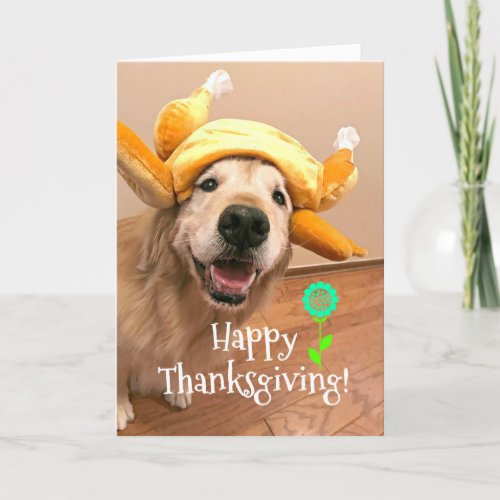 Cute Golden Retriever in Turkey Hat Thanksgiving Holiday Card