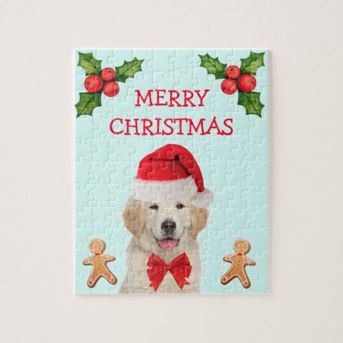 Cute Golden Retriever Kids Christmas Jigsaw Puzzle