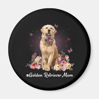 Cute Golden Retriever Mom Flower Happy Mother's Magnet