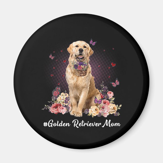 Cute Golden Retriever Mom Flower Happy Mother's Magnet (Front)
