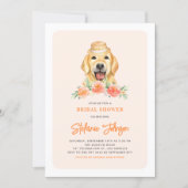 Cute Golden Retriever Peach Floral Bridal Shower Invitation (Front)