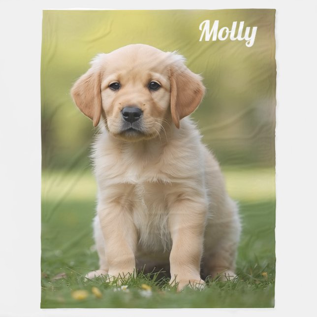 Cute Golden Retriever Personalized Fleece Blanket (Front)