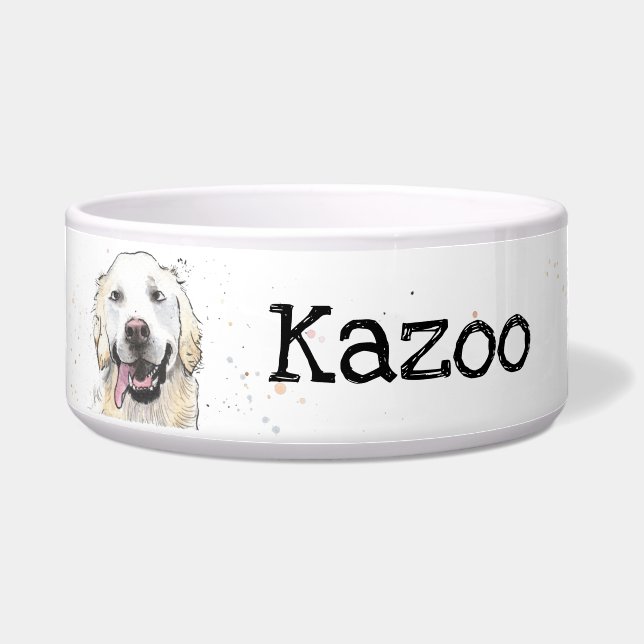 Cute Golden Retriever personalized named dog Bowl (Front)
