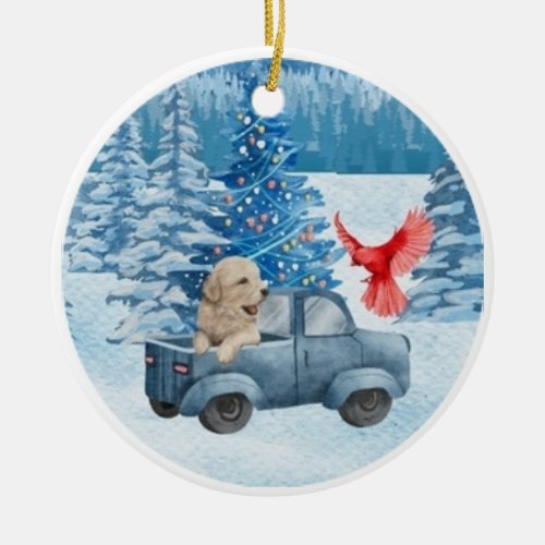 Cute Golden Retriever Pup Xmas Ornament