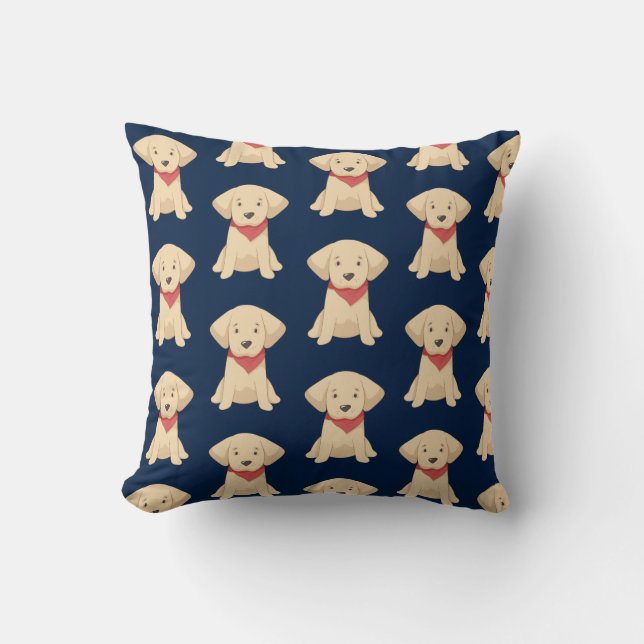 Cute Golden Retriever Puppies Red Scarf Navy Blue Throw Pillow (Front)