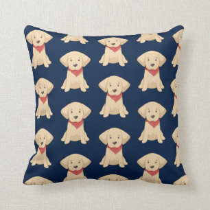 Cute Golden Retriever Puppies Red Scarf Navy Blue Throw Pillow