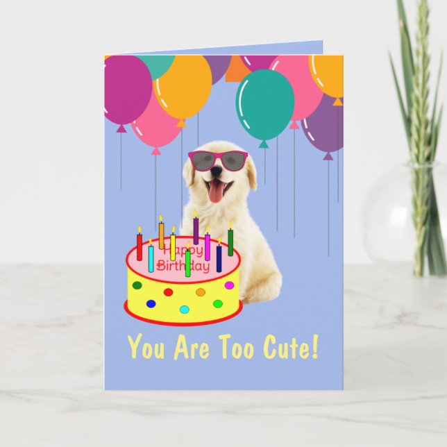 Cute Golden Retriever Puppy Birthday Card (Front)