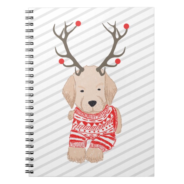 Cute Golden Retriever Puppy Christmas Antlers Notebook (Front)