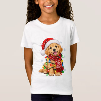 Cute Golden Retriever Puppy Christmas Lights Santa T-Shirt