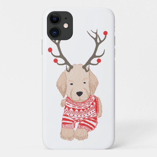 Cute Golden Retriever Puppy Christmas Reindeer Case-Mate iPhone Case (Back)