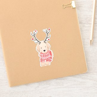 Cute Golden Retriever Puppy Christmas Sweater Sticker