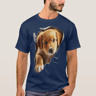 Cute Golden Retriever Puppy Dog Breaking Through T-Shirt