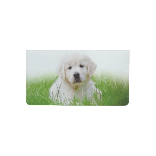 Cute Golden Retriever Puppy Dog Green Grass Checkbook Cover (Front)