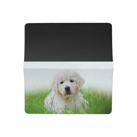 Cute Golden Retriever Puppy Dog Green Grass Checkbook Cover (Open)